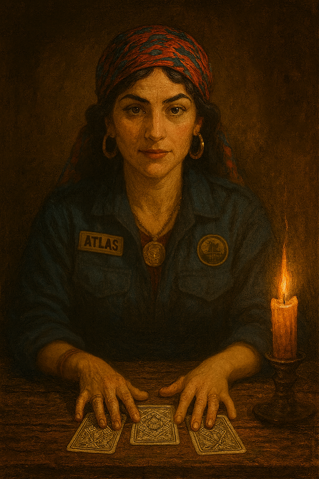 Gypsy, Atlas soldier, reading cards by candlelight